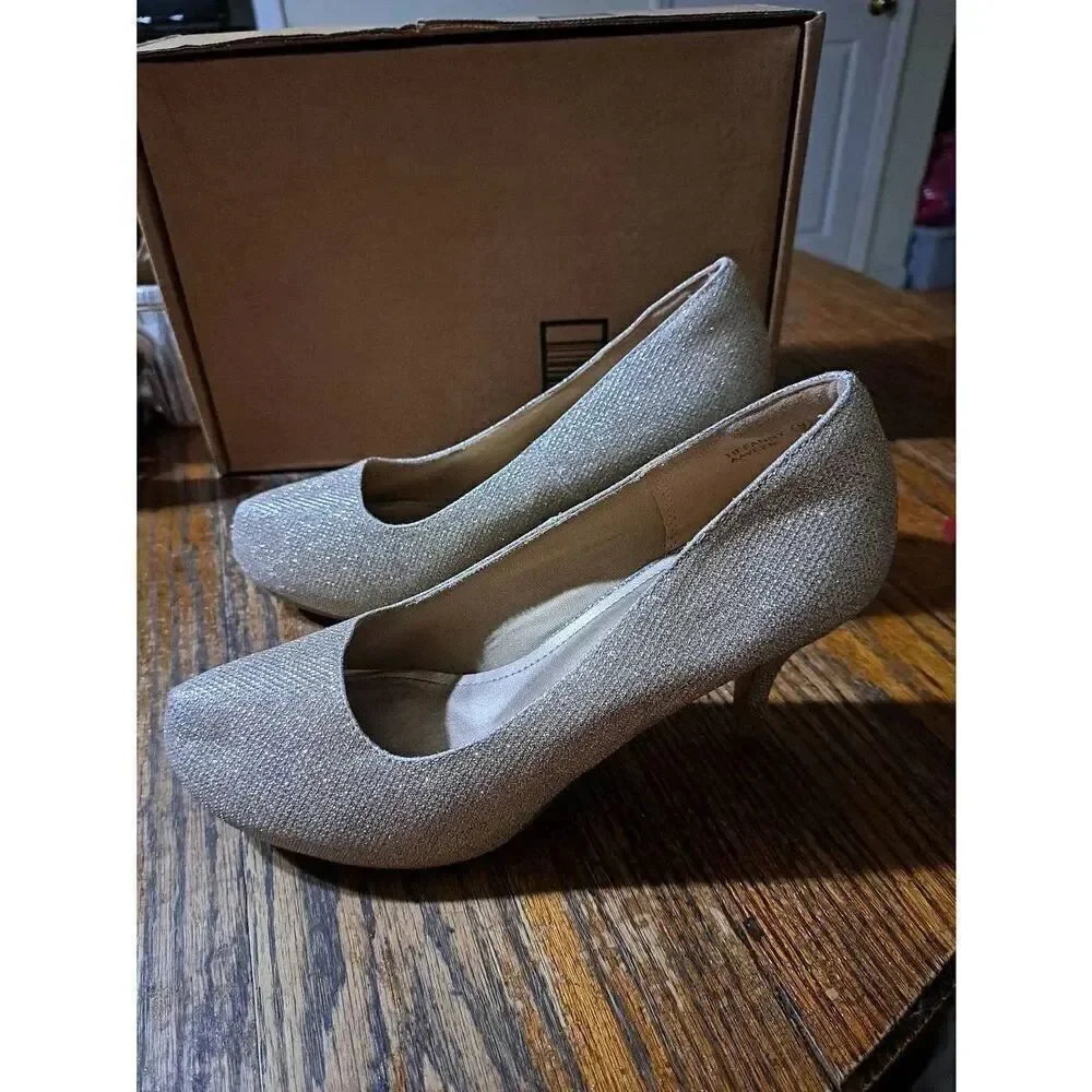 Size 9 Dream Pairs Gold Glitter Tiffanny Stiletto Pump High Heel Dress Shoes